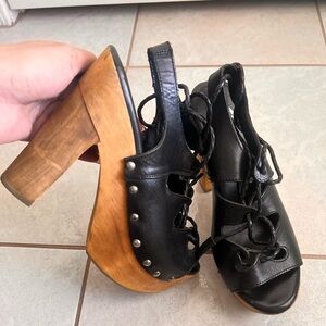 Black Leather Women's Heeled Sandals